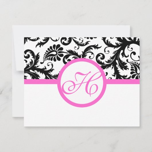 Helderroze Damask Swirl Wedding RSVP (Achterkant)