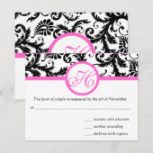 Helderroze Damask Swirl Wedding RSVP (Voorkant / Achterkant)