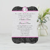 Helderroze Damask zwemt bruiloft-uitnodigingen Kaart (Staand voorkant)
