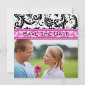 Helderroze Damask zwemt rond met de datum opslaan Save The Date (Voorkant)