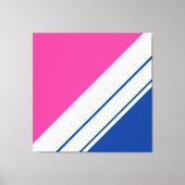Helderroze Deep Blue White Slant Racing Stripes Canvas Afdruk (Voorkant)