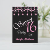 Helderroze Diamond Curtain Sweet 16 Party Kaart (Staand voorkant)