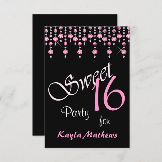 Helderroze Diamond Curtain Sweet 16 Party Kaart (Voorkant / Achterkant)