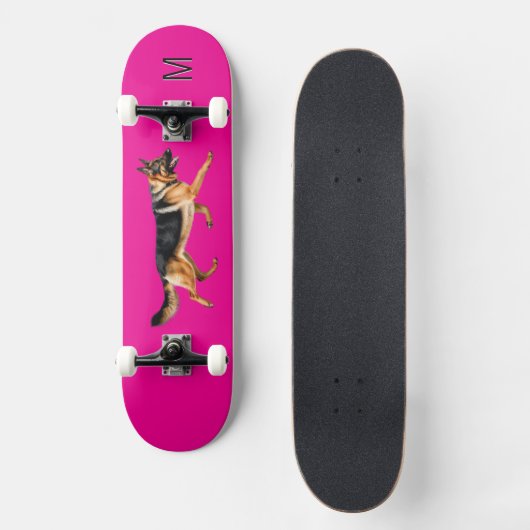 Helderroze Duitse herdershond Afbeelding monogram Persoonlijk Skateboard (Voorkant)