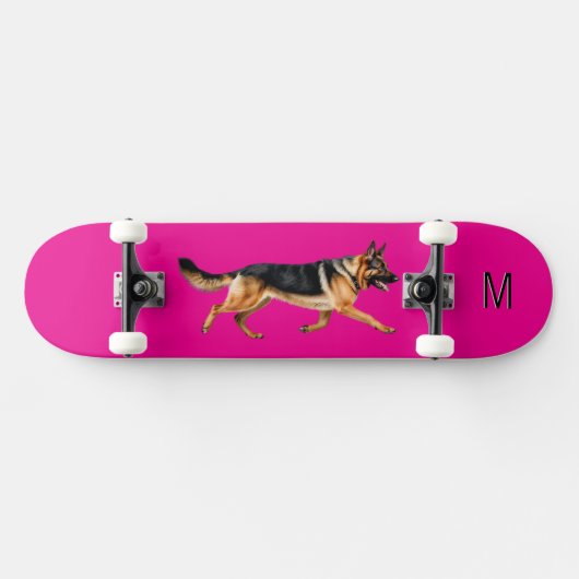 Helderroze Duitse herdershond Afbeelding monogram Persoonlijk Skateboard (Horizontaal)