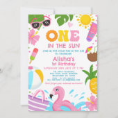 Helderroze een in de zon zwembad partij 1e verjaar kaart (Voorkant)