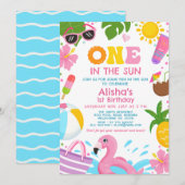 Helderroze een in de zon zwembad partij 1e verjaar kaart (Voorkant / Achterkant)