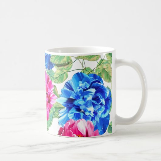 Helderroze en blauw Floral  patroon Koffiemok (Rechts)