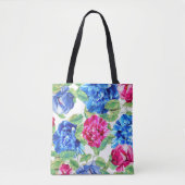 Helderroze en blauw Floral patroon Tote Bag (Voorkant)