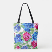 Helderroze en blauw Floral patroon Tote Bag (Achterkant)