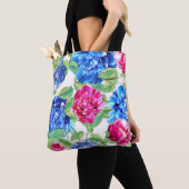 Helderroze en blauw Floral  patroon Tote Bag (Dichtbij)