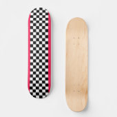 Helderroze en dambord persoonlijk skateboard (Voorkant)