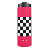 Helderroze en dambord thermosbeker (Voorkant)