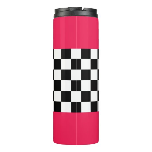 Helderroze en dambord thermosbeker (Achterkant)