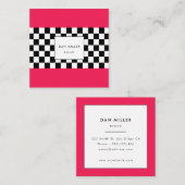 Helderroze en dambord vierkante visitekaartje (Voorkant / Achterkant)