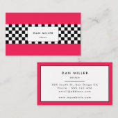 Helderroze en dambord visitekaartje (Voorkant / Achterkant)