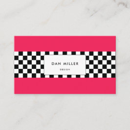 Helderroze en dambord visitekaartje