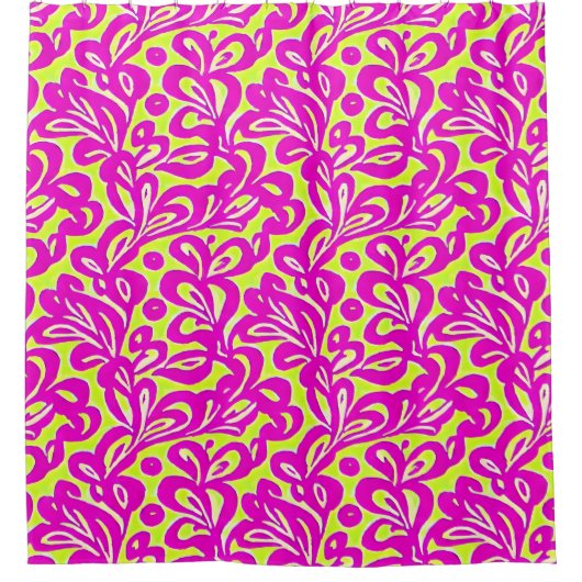 Helderroze en geel botanisch douchegordijn (Voorkant)