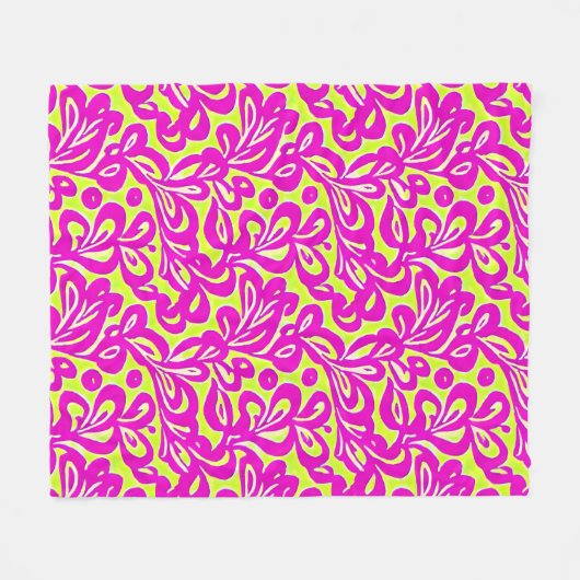 Helderroze en geel botanisch fleece deken (Voorkant (Horizontaal))