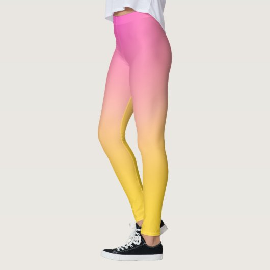 Helderroze en gele ombre gradiënt Leggings (Links)