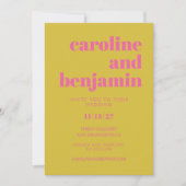 Helderroze en gele Typografie Modern Wedding Kaart (Voorkant)