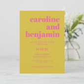 Helderroze en gele Typografie Modern Wedding Kaart (Staand voorkant)