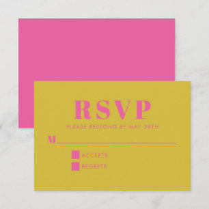 Helderroze en gele Typografie Modern Wedding RSVP Kaartje