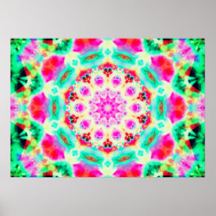 Helderroze en groene Mandala Poster