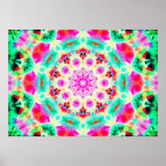 Helderroze en groene Mandala Poster (Voorkant)