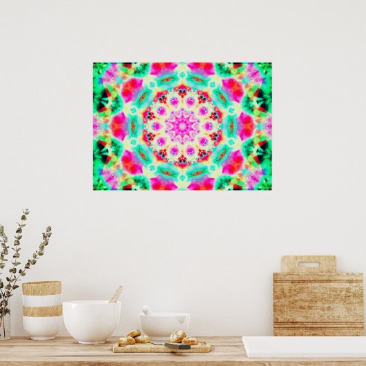 Helderroze en groene Mandala Poster (Keuken)