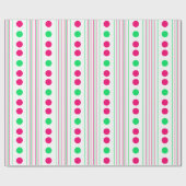 Helderroze en groene poka dots en stripes cadeaupapier (Vlak)