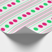 Helderroze en groene poka dots en stripes cadeaupapier (Hoek)