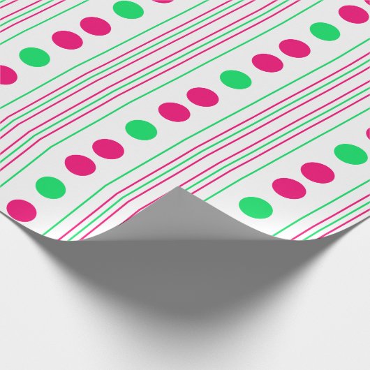 Helderroze en groene poka dots en stripes cadeaupapier (Hoek)