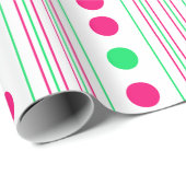 Helderroze en groene poka dots en stripes cadeaupapier (Rol Hoek)