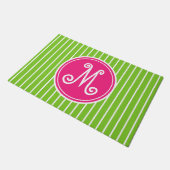 Helderroze en groene stripe monogram deurmat (Schuin)