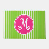 Helderroze en groene stripe monogram deurmat (Voorkant)