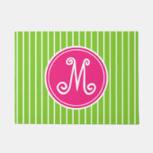 Helderroze en groene stripe monogram deurmat (Voorkant)