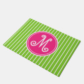 Helderroze en groene stripe monogram deurmat (Schuin)