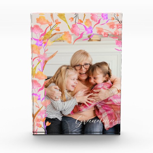 Helderroze en Oranje Boho Wildflower Grandma Fotoblokken (Voorkant)