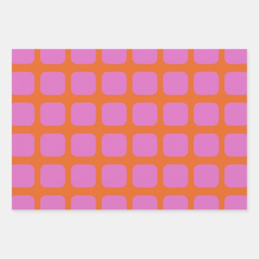 Helderroze en Oranje geometrisch rasterpatroon Inpakpapier Vel (Voorkant)