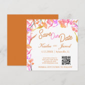 Helderroze en Oranje Wilde bloem QR-code Save The Date (Voorkant / Achterkant)