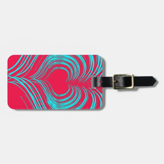 Helderroze en Turquoise Abstract hart Bagagelabel (Voorkant horizontaal)