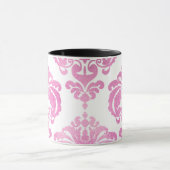 Helderroze en wit elegant grafisch Damaspatroon Mok (Midden)