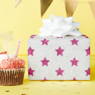 Helderroze en witte faux-Glitter Star-patroon Cadeaupapier
