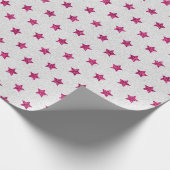 Helderroze en witte faux-Glitter Star-patroon Cadeaupapier (Hoek)