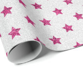 Helderroze en witte faux-Glitter Star-patroon Cadeaupapier (Rol Hoek)