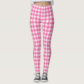 Helderroze en witte gingham leggings (Voorkant)