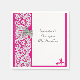 Helderroze en witte kant traditionele bruiloft servet