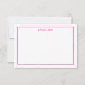 Helderroze en witte monogrammed Flat Note Kaart (Voorkant)