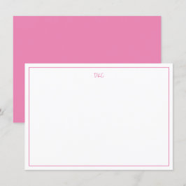 Helderroze en witte monogrammen met platte uitnodi kaart